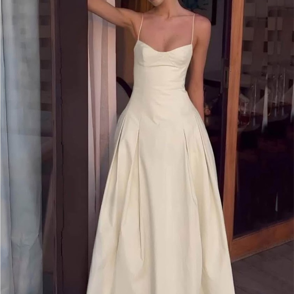Cream Spaghetti Strap Midi Dress